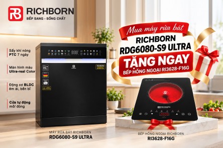 Mua máy rửa bát RDG6080-S9 Ultra tặng bếp hồng ngoại RI3628-F16G | Richborn